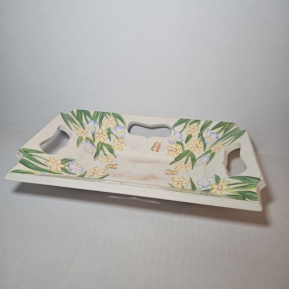 Hand-painted Wood Tray Dandelions And Butterflies
